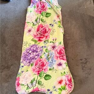 Sleeveless Floral Girls' Sleep Sack - Pink & Purple on Light Green